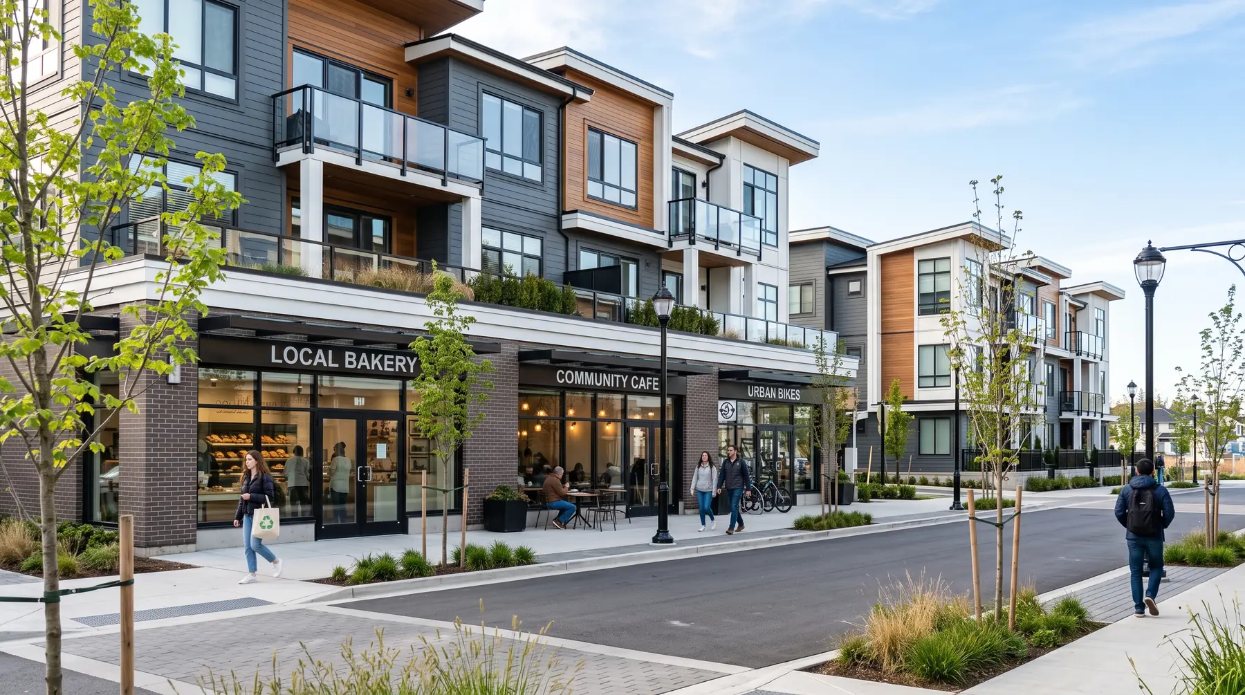 New townhomes and a few street-level commercial units in a growing Surrey neighbourhood