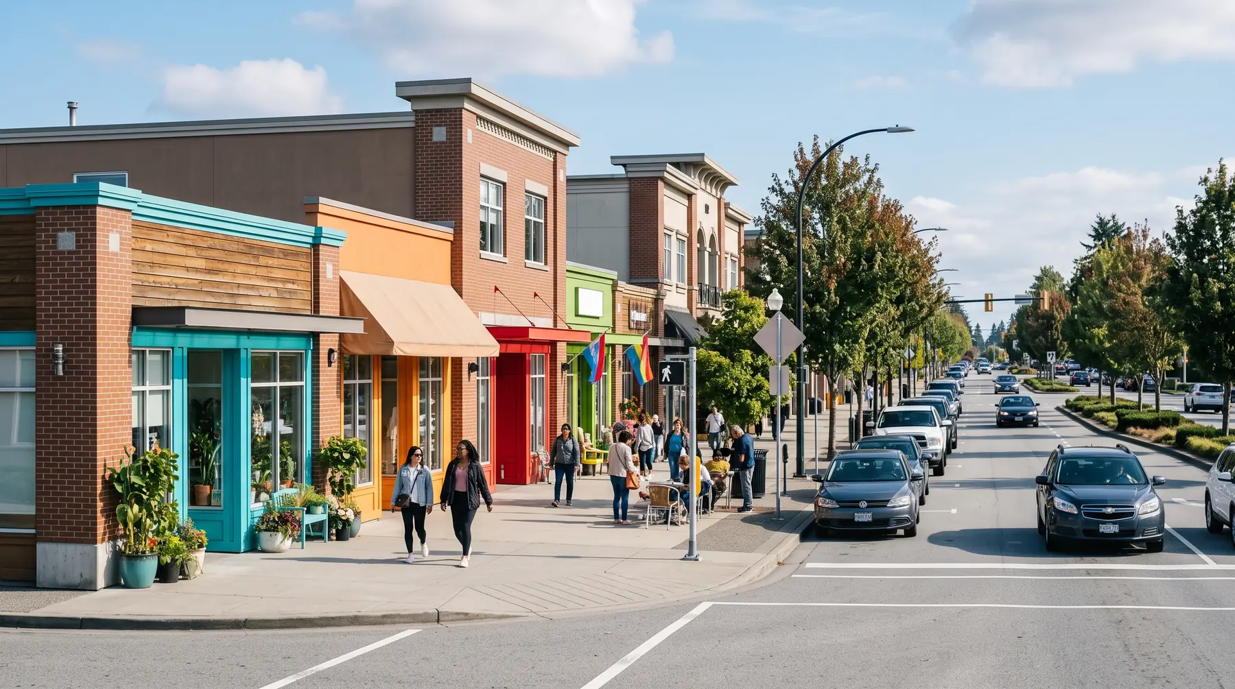 Commercial plaza with offices and shops along King George Boulevard in Newton, Surrey